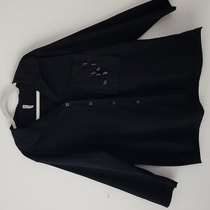 Xiao Studio Avant Garde Lagenloook Black Stripes Embelished button Front Top L